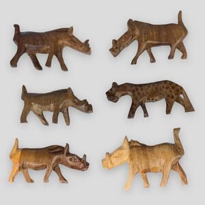 Mini Carved Wooden Animals Folk Art Jungle Safari Brown Handmade Artisan Africa